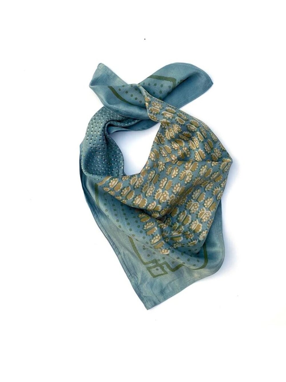 Ichcha "Surya" Hand-Printed Cotton/Silk Satin Scarf, 25" Square - Picture 3 of 4